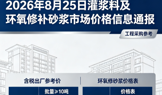 东海2026年8月25日灌浆料及环氧修补砂浆市场价格信息通报